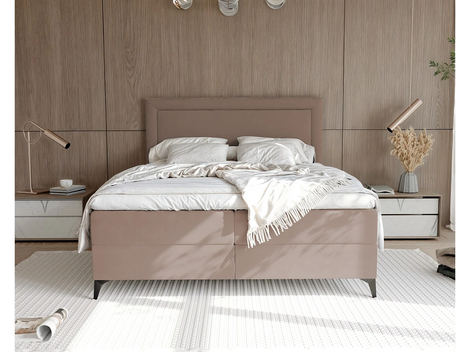 Lit continental rembourré avec surmatelas, marron - 180x200 - NERO