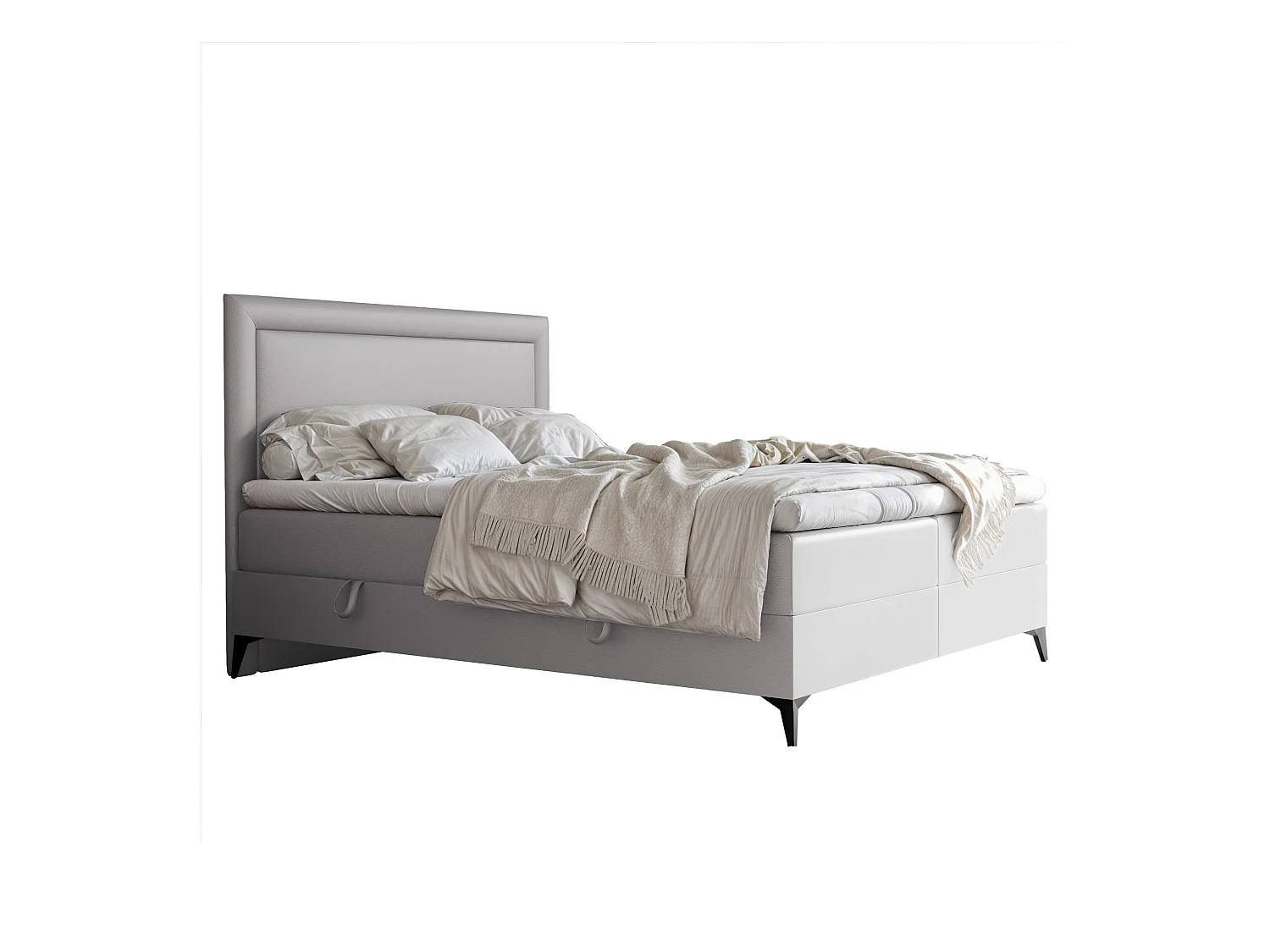 Lit continental rembourré avec surmatelas, gris  - 200x200 - NERO