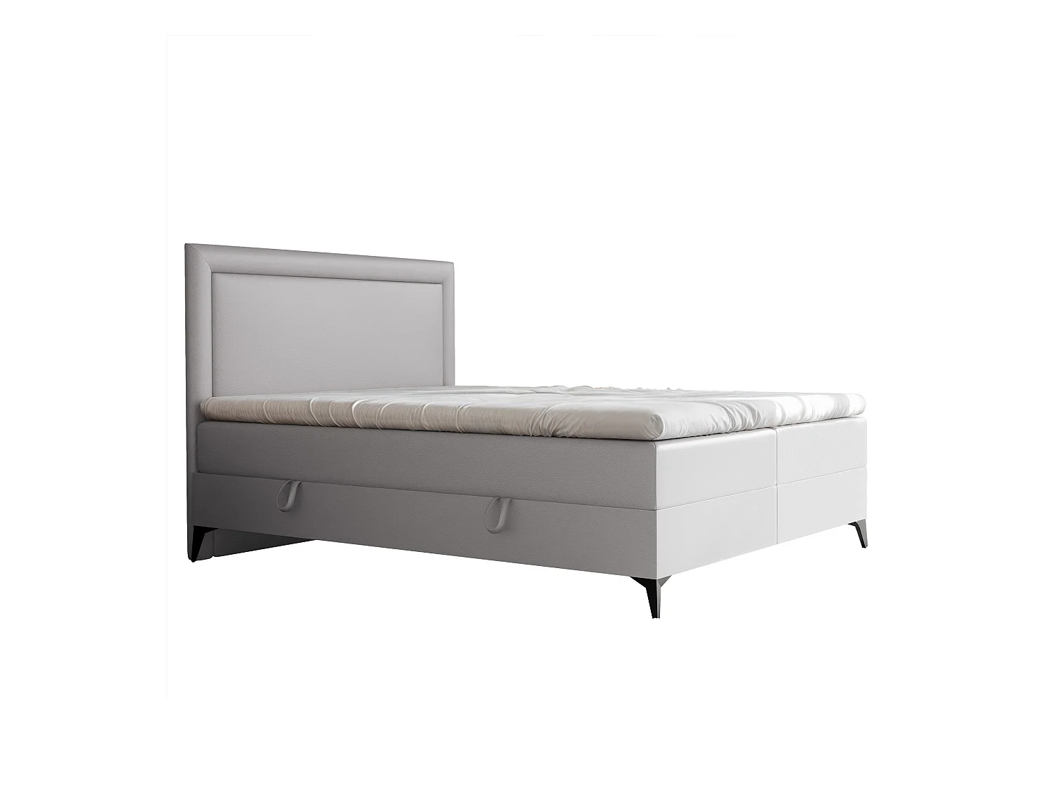 Lit continental rembourré avec surmatelas, gris  - 200x200 - NERO