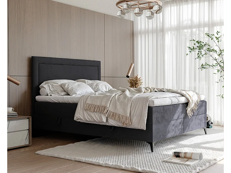 Lit continental rembourré avec surmatelas, noir - 120x200 - NERO