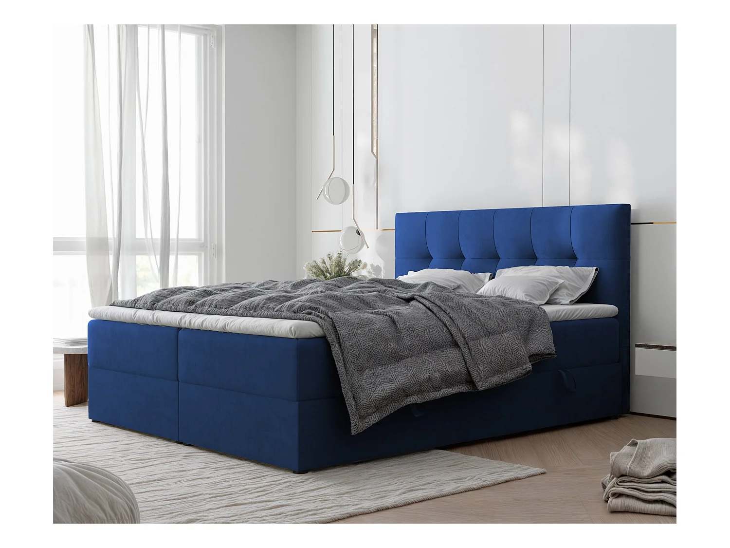 Lit continental rembourré avec surmatelas, bleu - 120x200 - RENZO