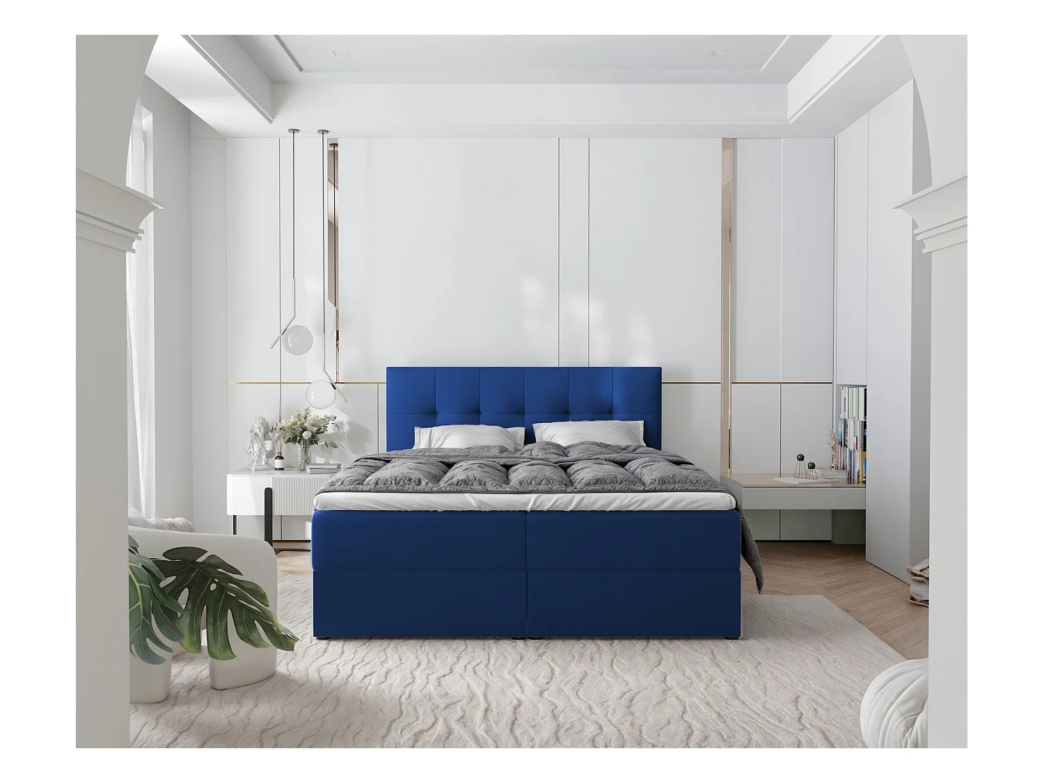 Lit continental rembourré avec surmatelas, bleu - 120x200 - RENZO