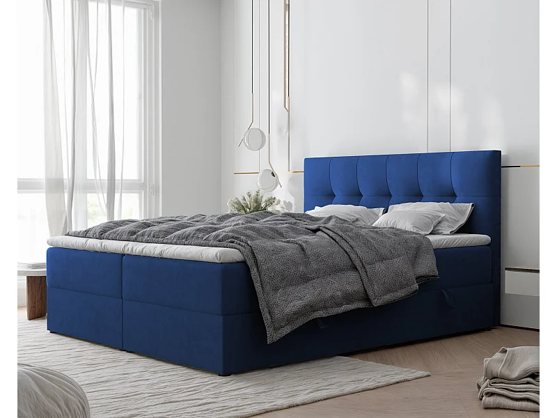 Lit continental rembourré avec surmatelas, bleu - 120x200 - RENZO