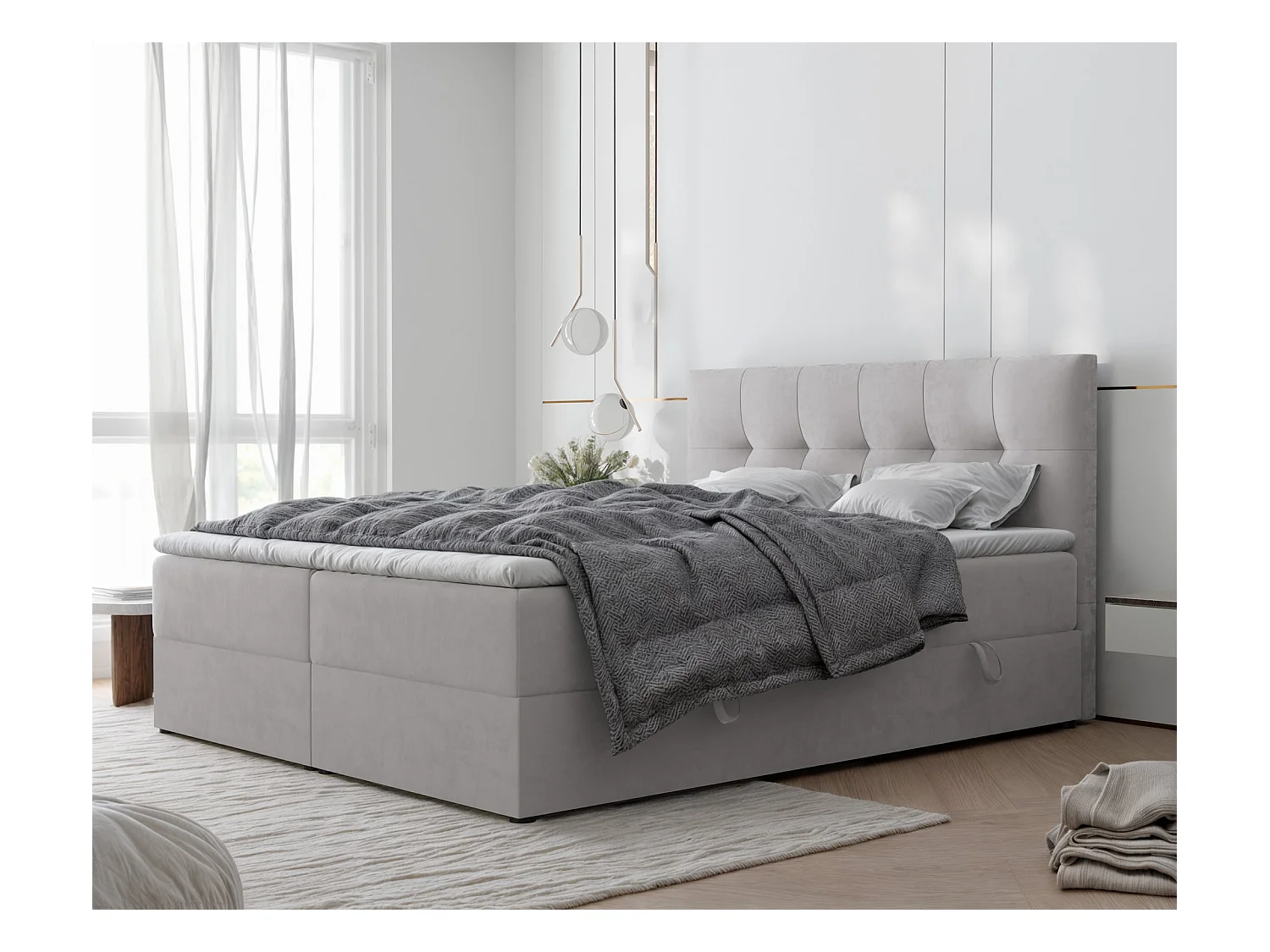 Lit continental rembourré avec surmatelas, gris - 120x200 - REZNO