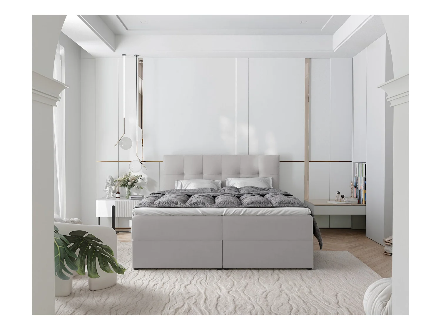 Lit continental rembourré avec surmatelas, gris - 120x200 - REZNO