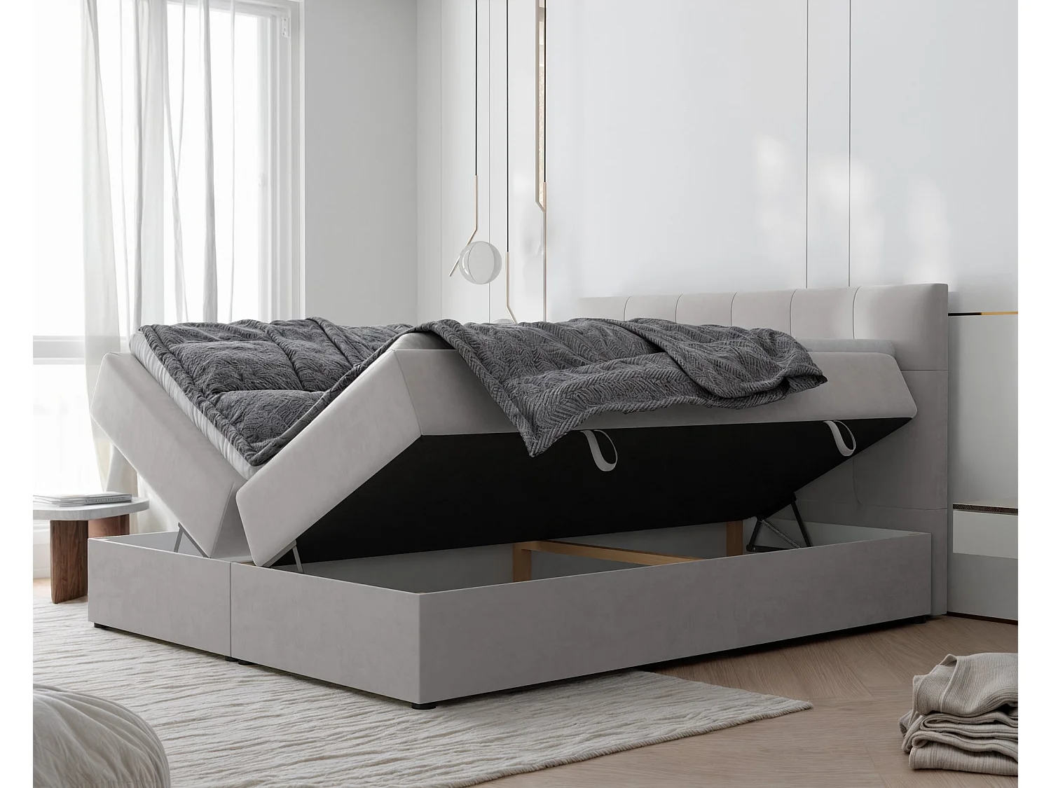 Lit continental rembourré avec surmatelas, gris - 120x200 - REZNO