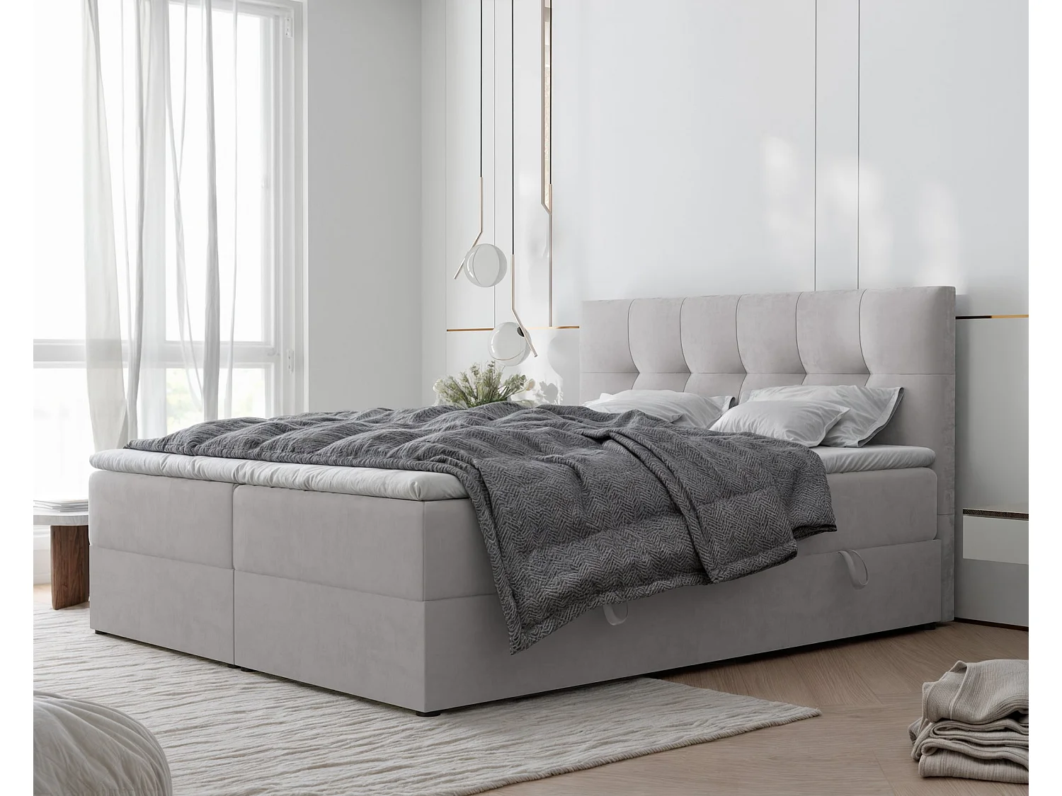 Lit continental rembourré avec surmatelas, gris - 120x200 - REZNO