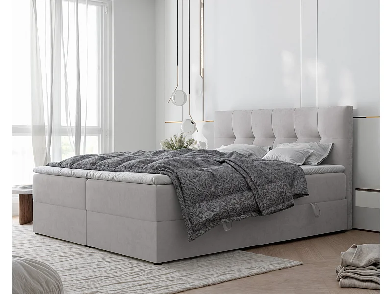 Lit continental rembourré avec surmatelas, gris - 120x200 - REZNO