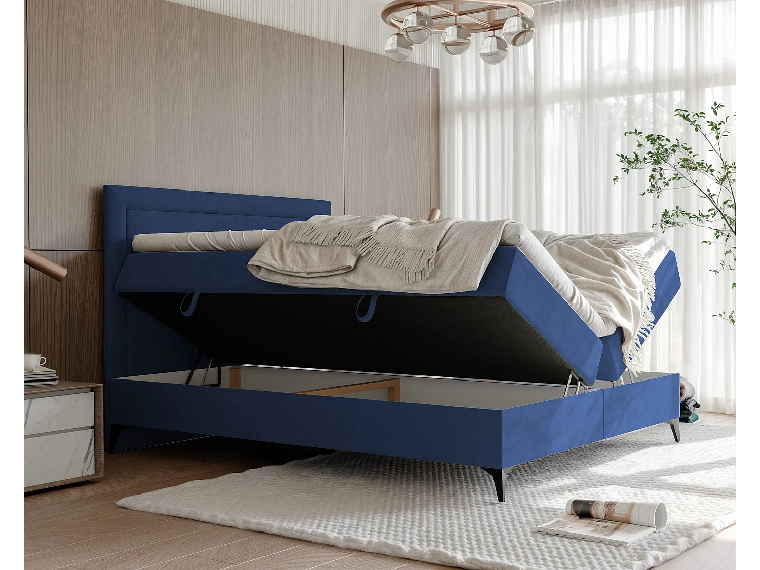 Lit continental rembourré avec surmatelas, bleu - 200x200 - NERO