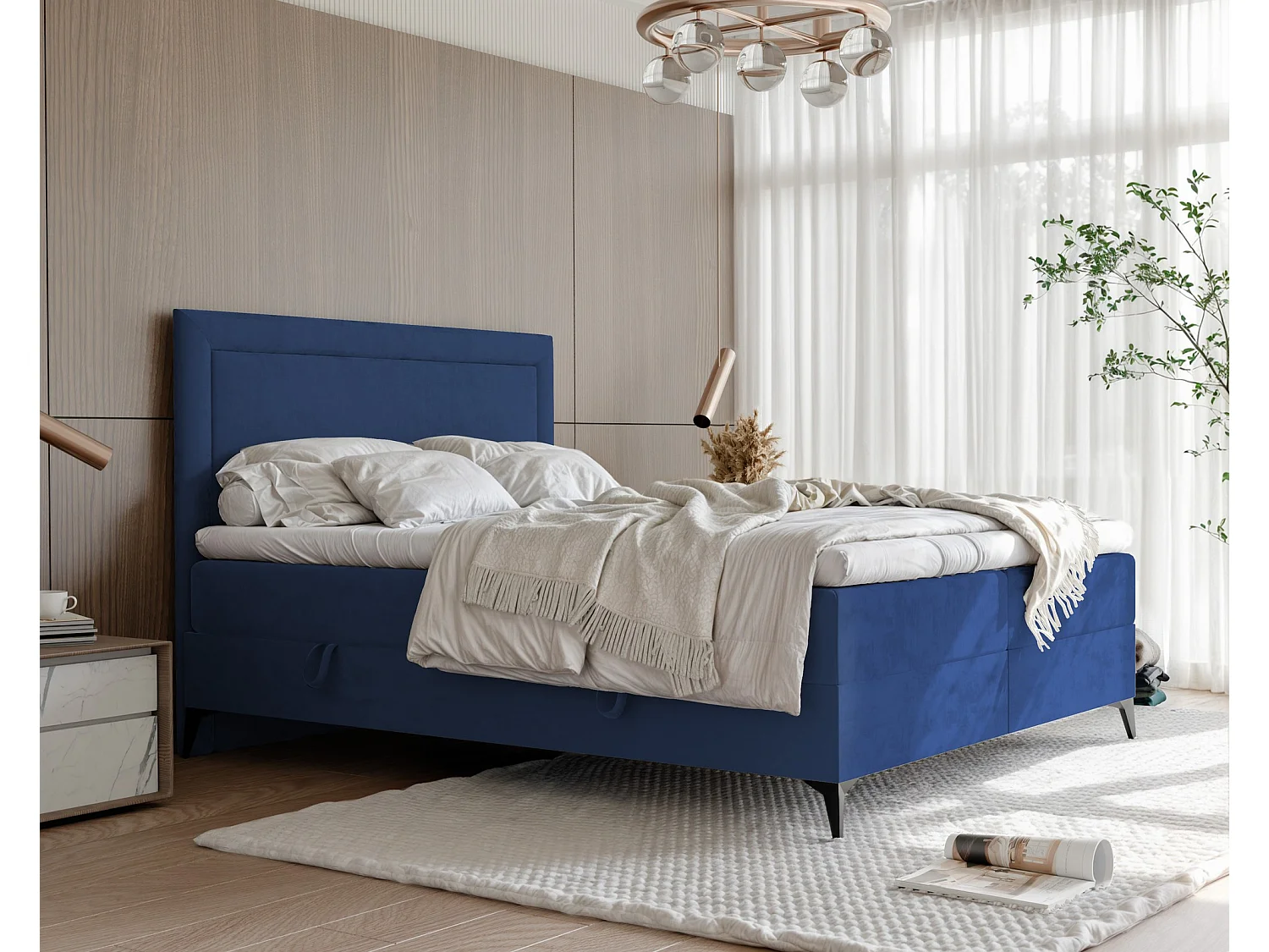 Lit continental rembourré avec surmatelas, bleu - 200x200 - NERO