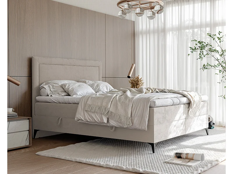 Lit continental rembourré avec surmatelas, beige - 120x200 - NERO