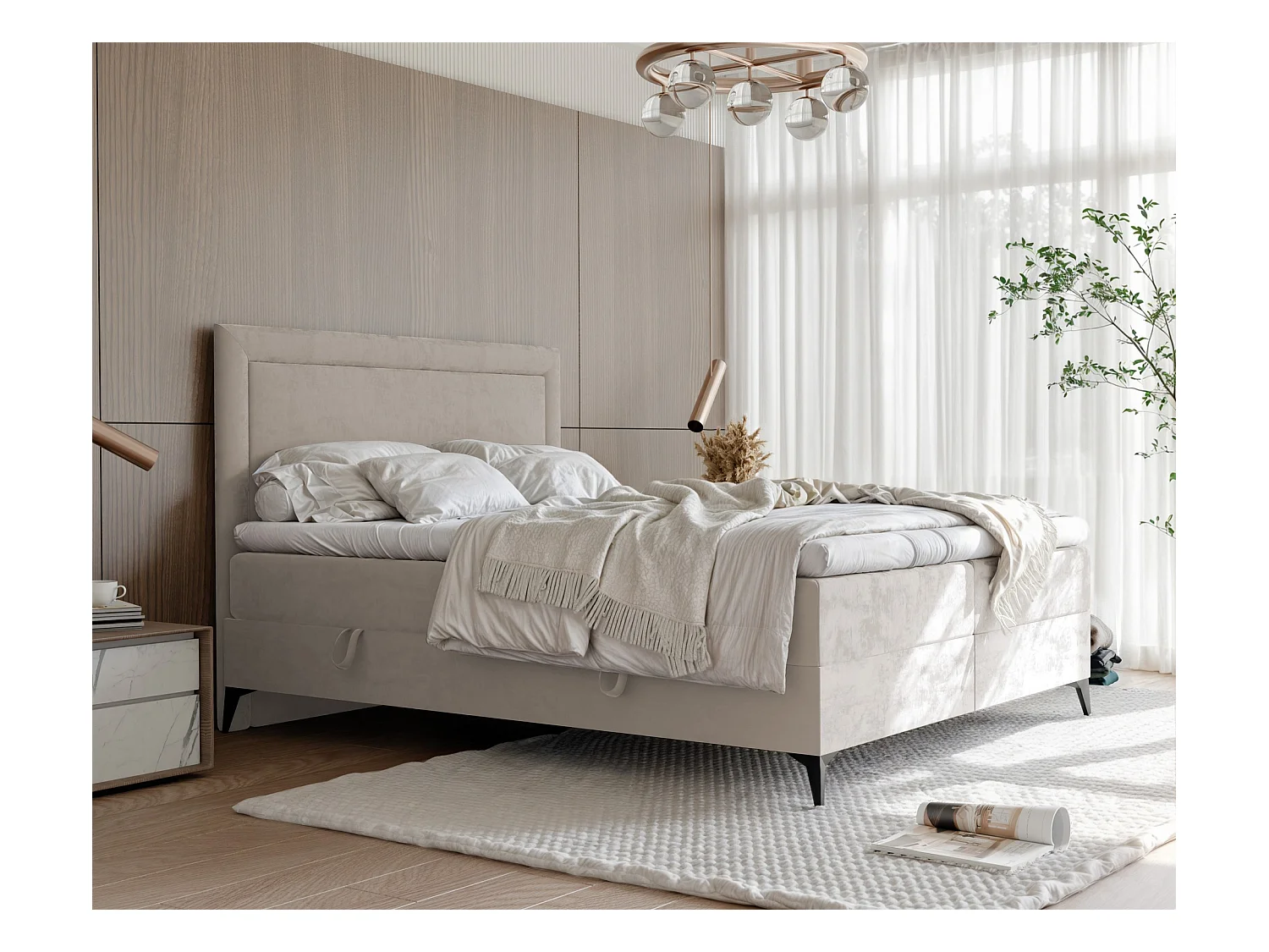 Lit continental rembourré avec surmatelas, beige - 120x200 - NERO