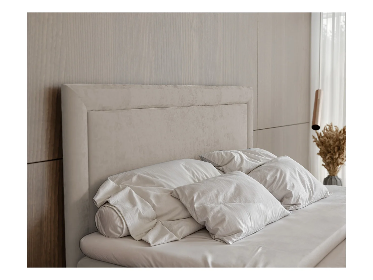 Lit continental rembourré avec surmatelas, beige - 120x200 - NERO