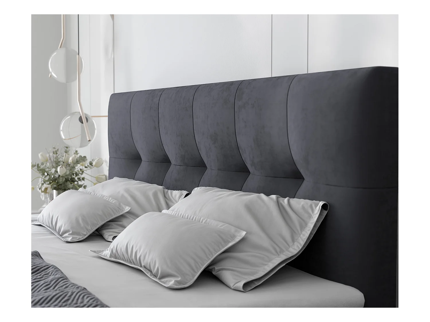 Lit continental rembourré avec surmatelas, gris anthracite - 120x200 - REZNO