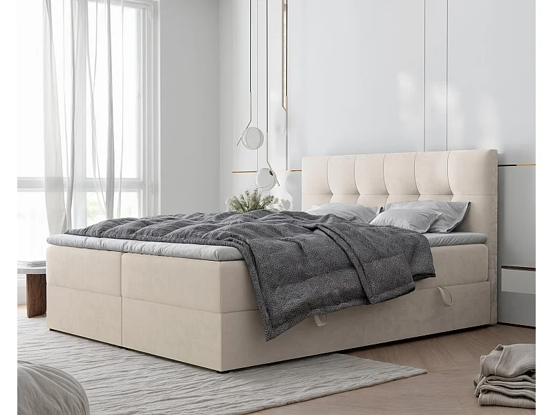 Lit continental rembourré avec surmatelas, beige - 200x200 - RENZO