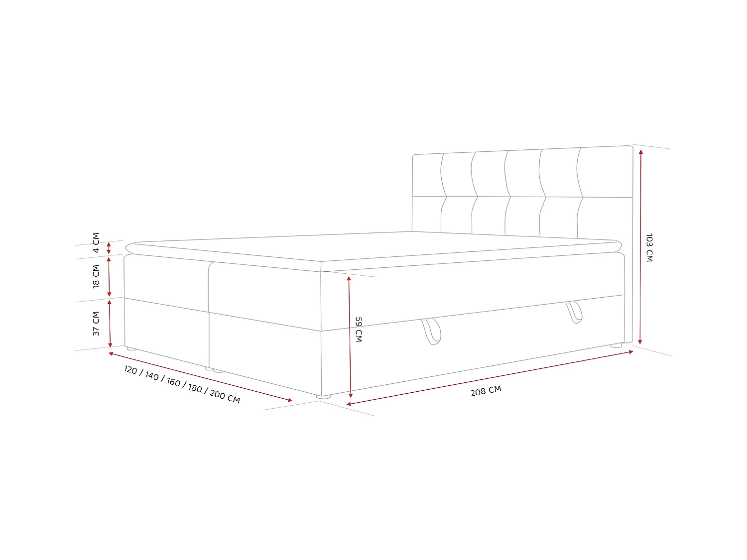Lit continental rembourré avec surmatelas, beige - 200x200 - RENZO