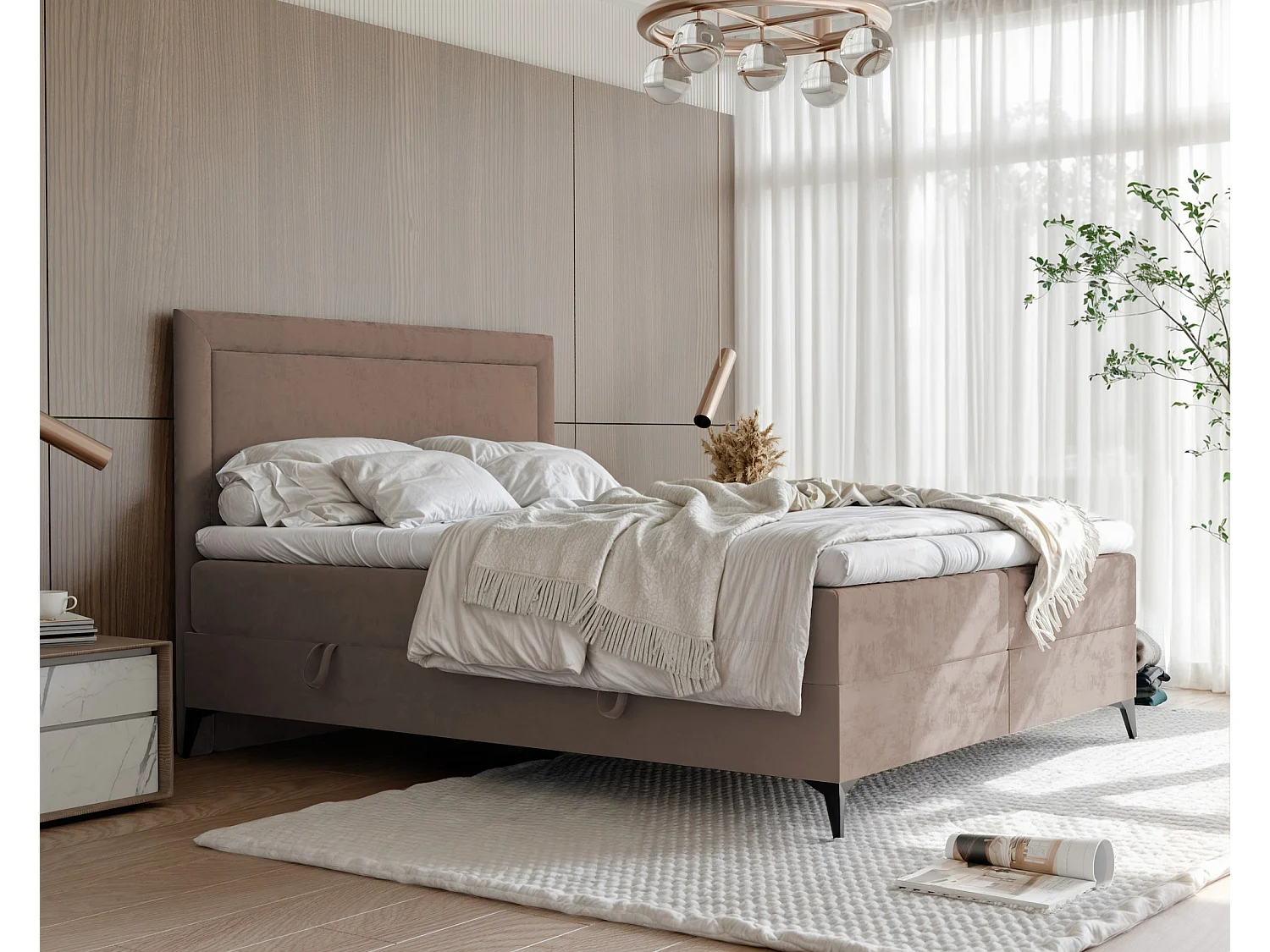 Lit continental rembourré avec surmatelas, marron - 140x200 - NERO