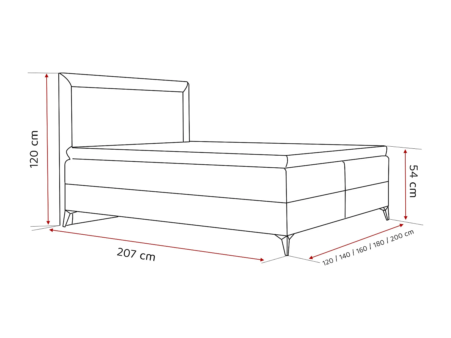 Lit continental rembourré avec surmatelas, noir  - 200x200 - NERO