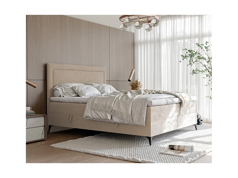 Lit continental rembourré avec surmatelas, crème - 180x200 - NERO