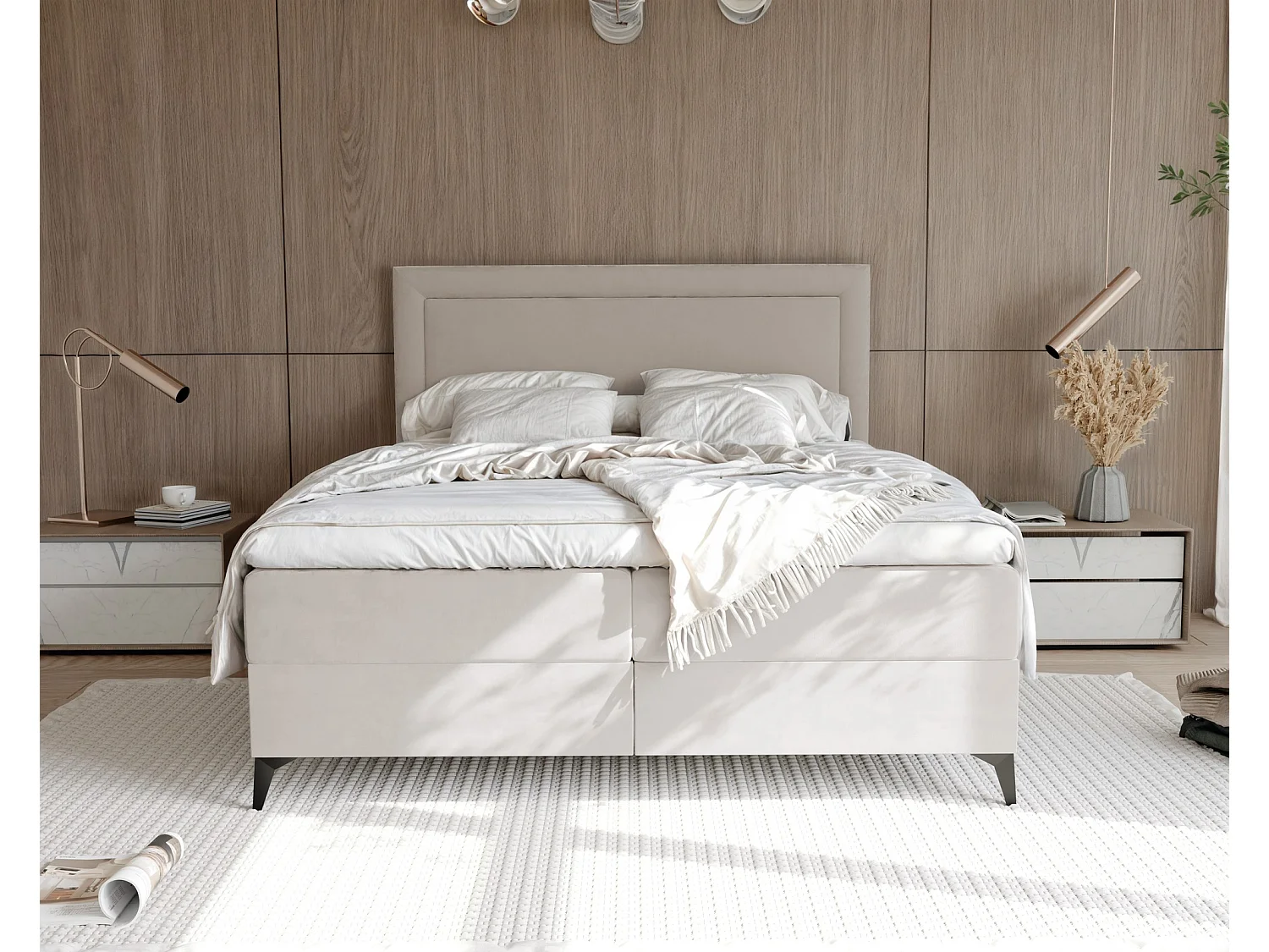 Lit continental rembourré avec surmatelas, beige - 180x200 - NERO