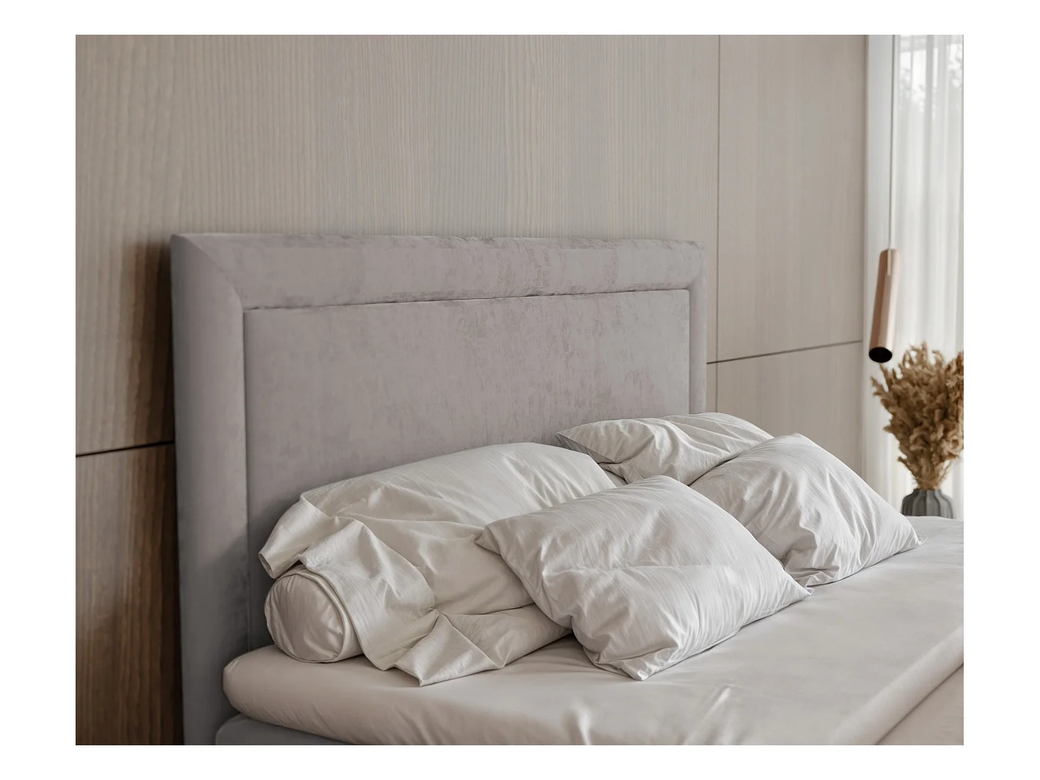 Lit continental rembourré avec surmatelas, gris - 160x200 - NERO