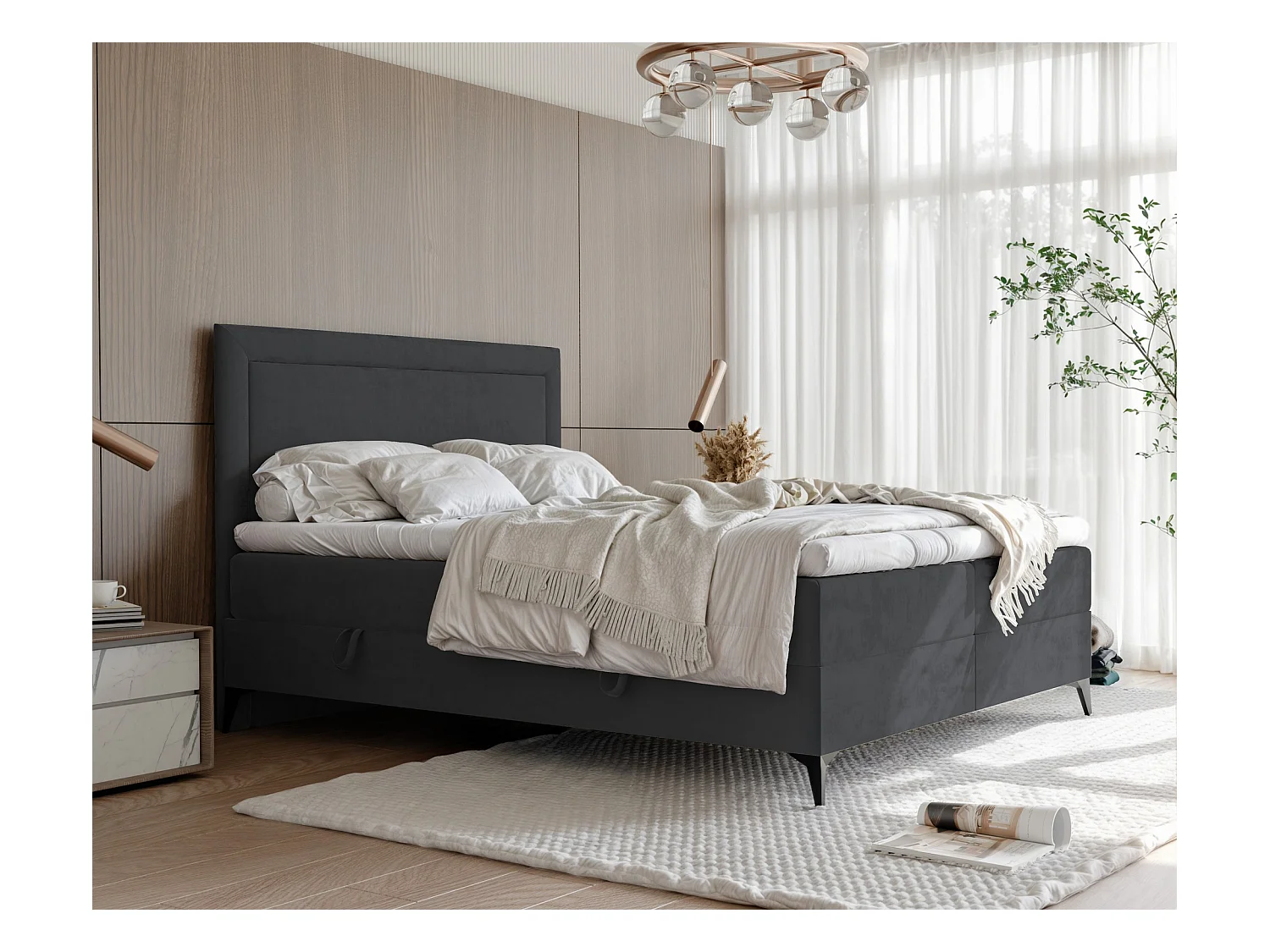 Lit continental rembourré avec surmatelas, gris anthracite - 160x200 - NERO