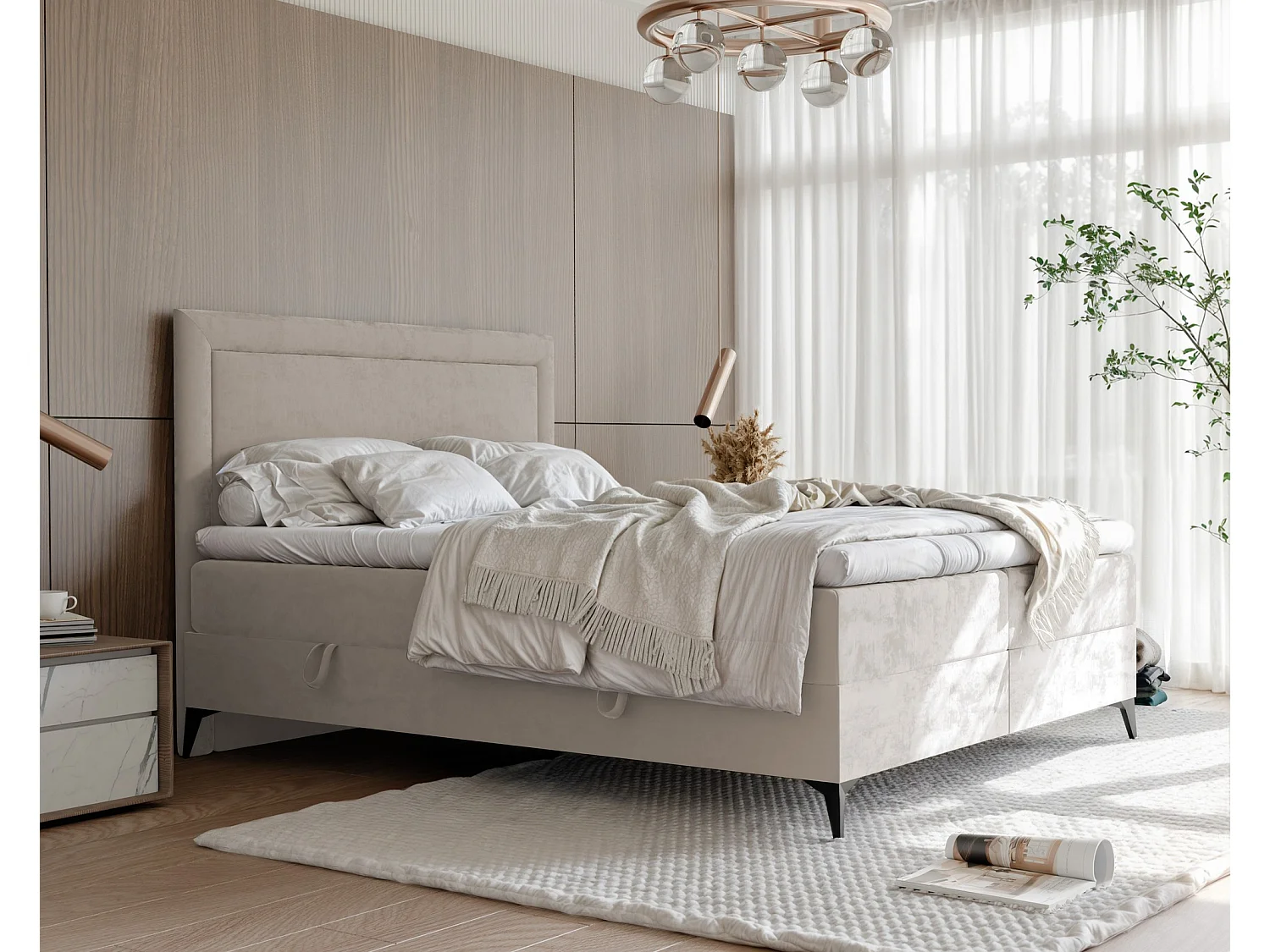 Lit continental rembourré avec surmatelas, beige - 140x200 - NERO