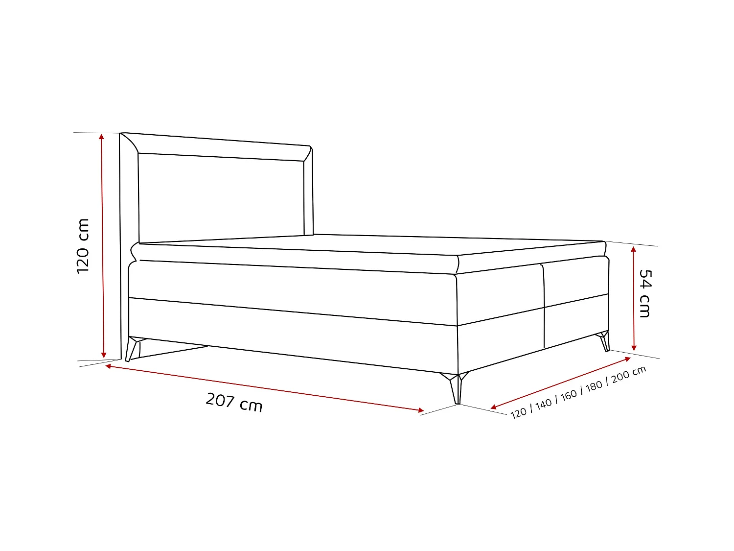 Lit continental rembourré avec surmatelas, noir - 160x200 - NERO