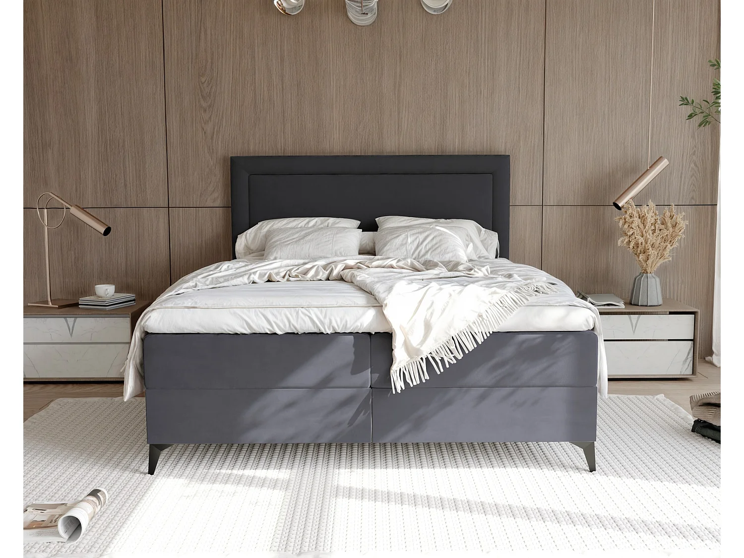 Lit continental rembourré avec surmatelas, noir - 160x200 - NERO