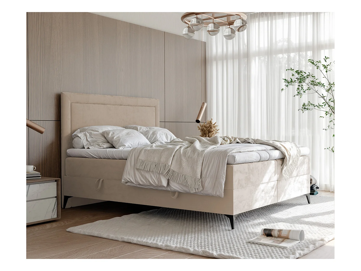 Lit continental rembourré avec surmatelas, crème - 140x200 - NERO