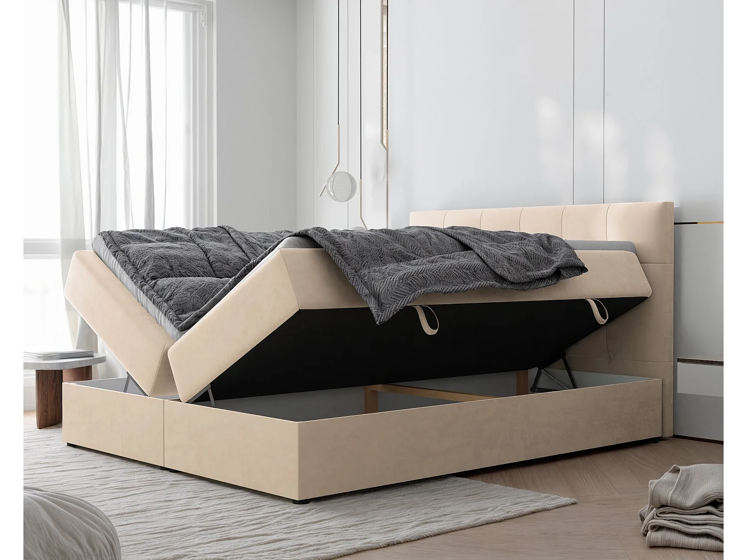 Lit continental rembourré avec surmatelas, crème - 180x200 - RENZO