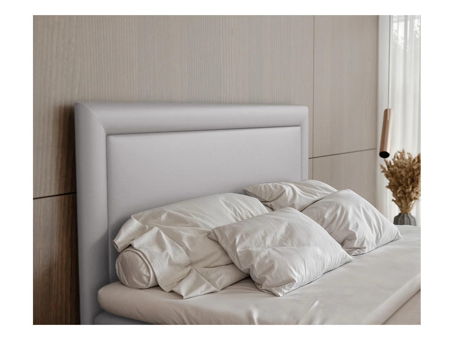 Lit continental rembourré avec surmatelas, gris  - 160x200 - NERO