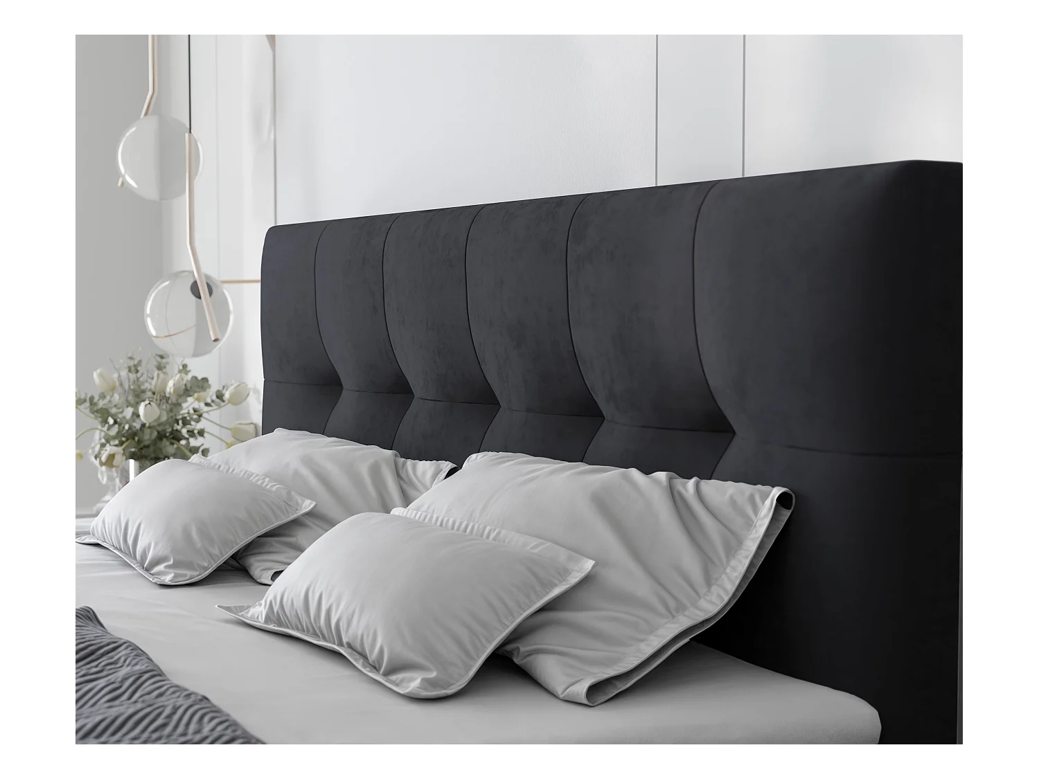 Lit continental rembourré avec surmatelas, noir - 160x200 - RENZO