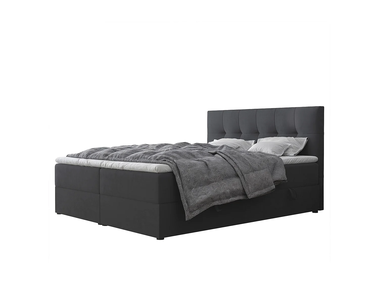 Lit continental rembourré avec surmatelas, noir - 160x200 - RENZO