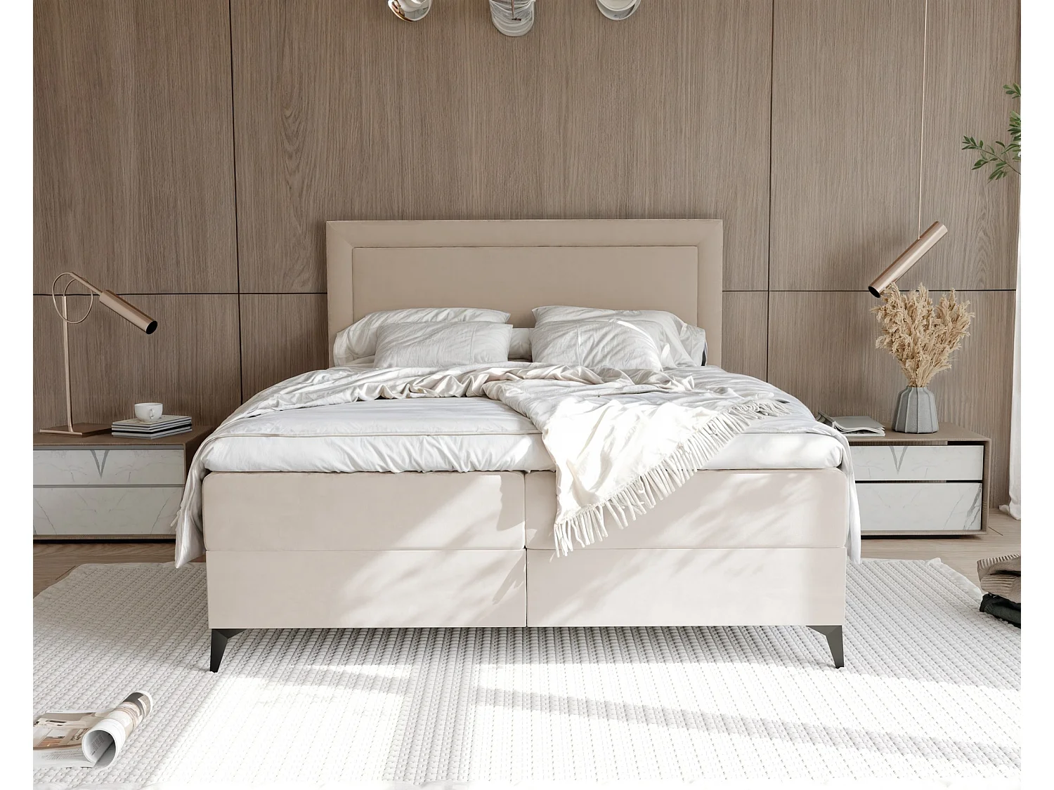 Lit continental rembourré avec surmatelas, crème - 160x200 - NERO