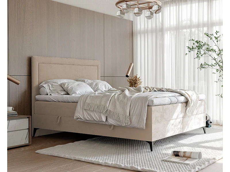 Lit continental rembourré avec surmatelas, crème - 160x200 - NERO