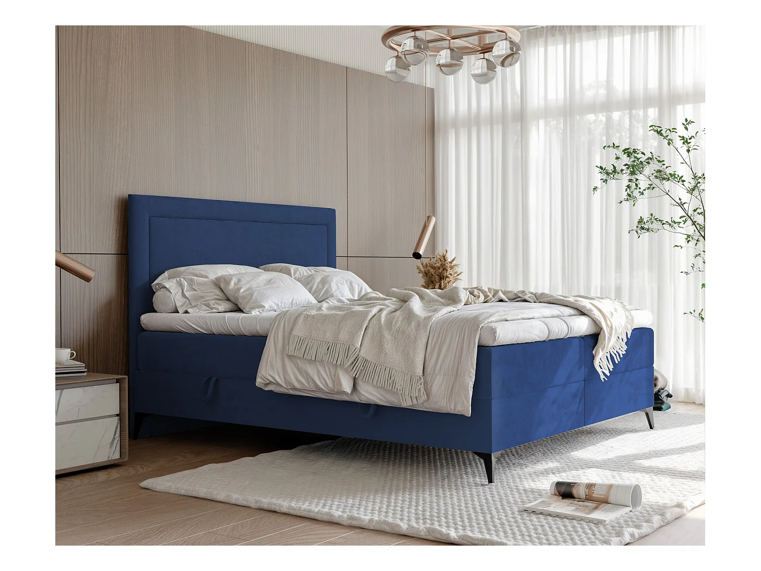 Lit continental rembourré avec surmatelas, bleu - 160x200 - NERO