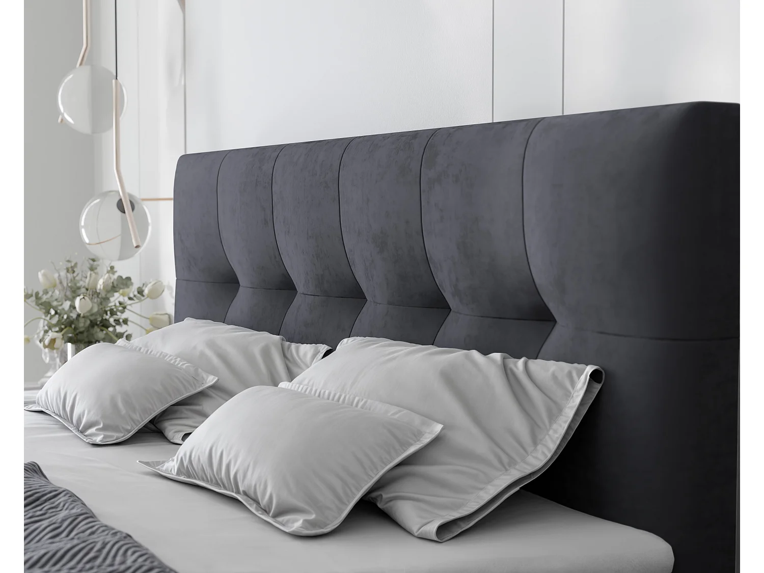 Lit continental rembourré avec surmatelas, gris anthracite - 140x200 - RENZO