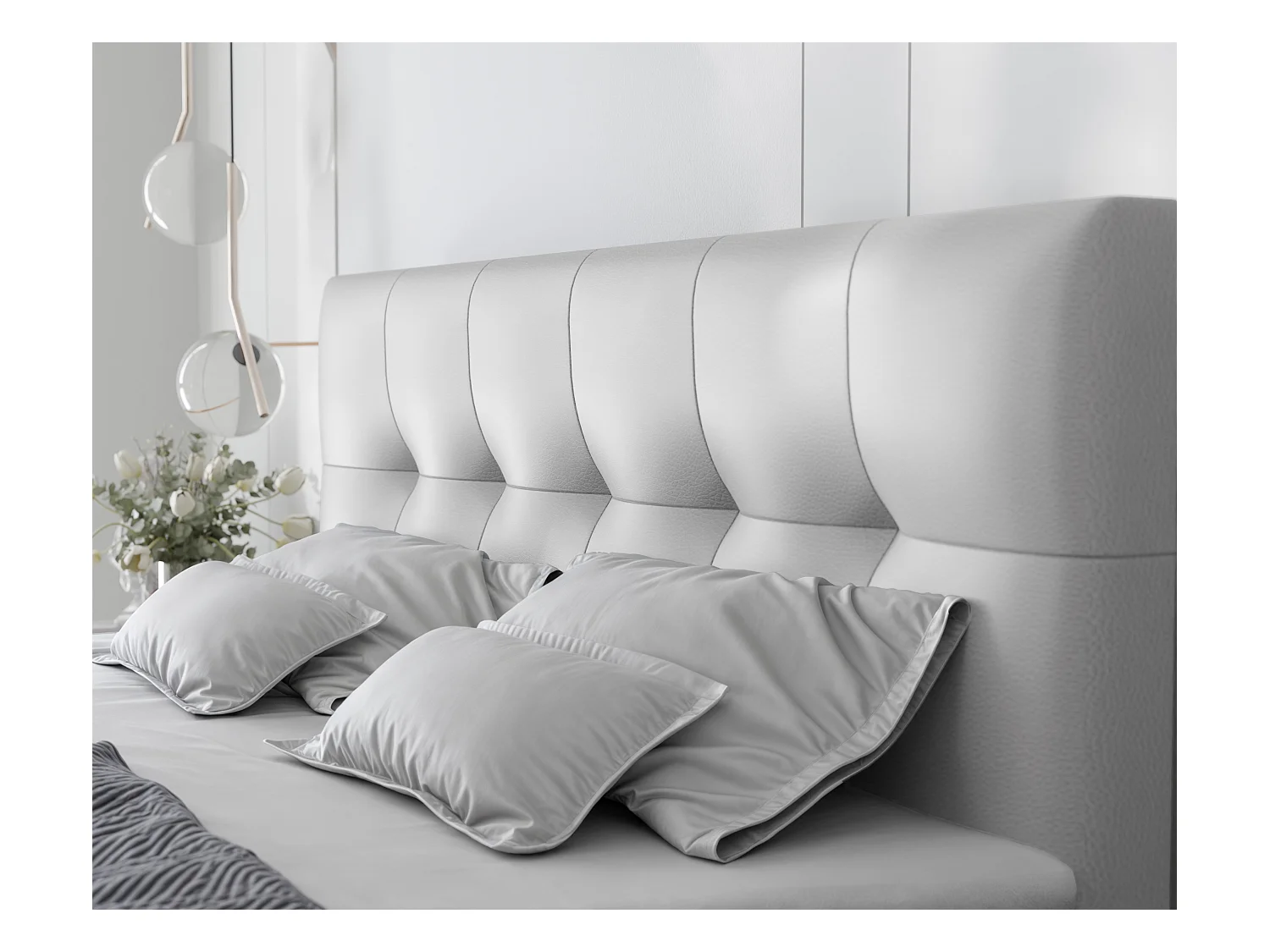 Lit continental rembourré avec surmatelas, gris  - 120x200 - RENZO