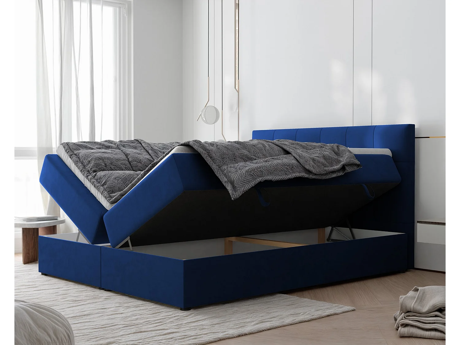 Lit continental rembourré avec surmatelas, bleu - 140x200 - RENZO