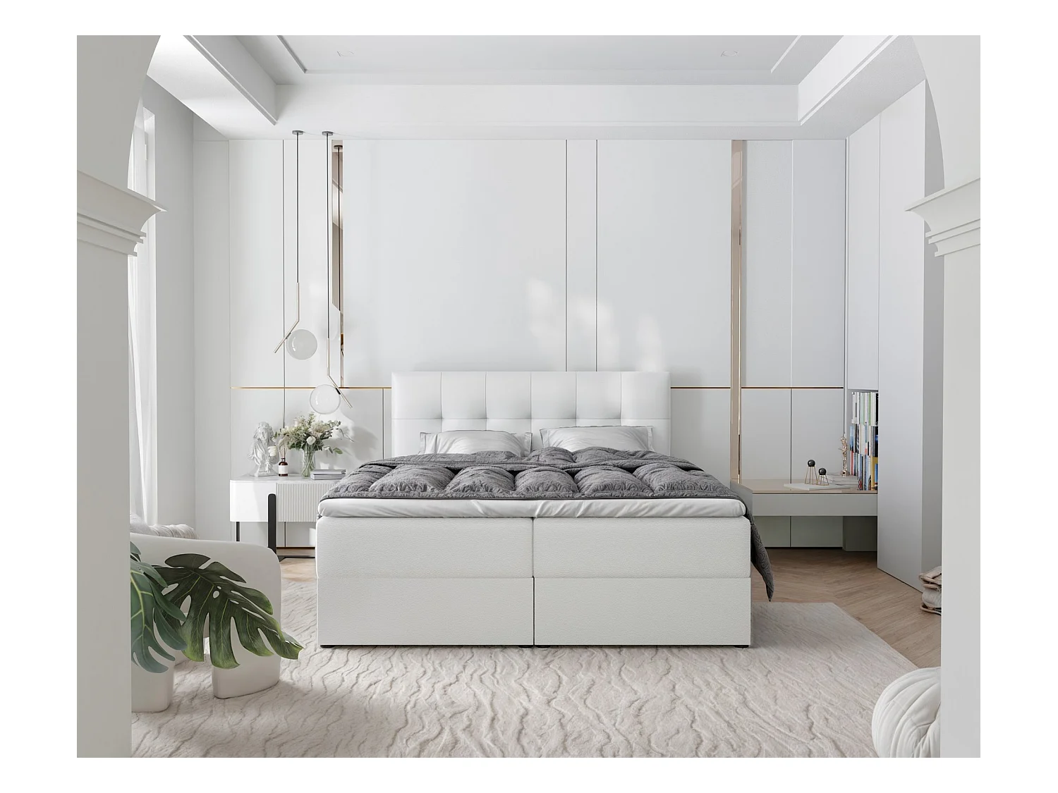 Lit continental rembourré avec surmatelas, blanc  - 120x200 - RENZO