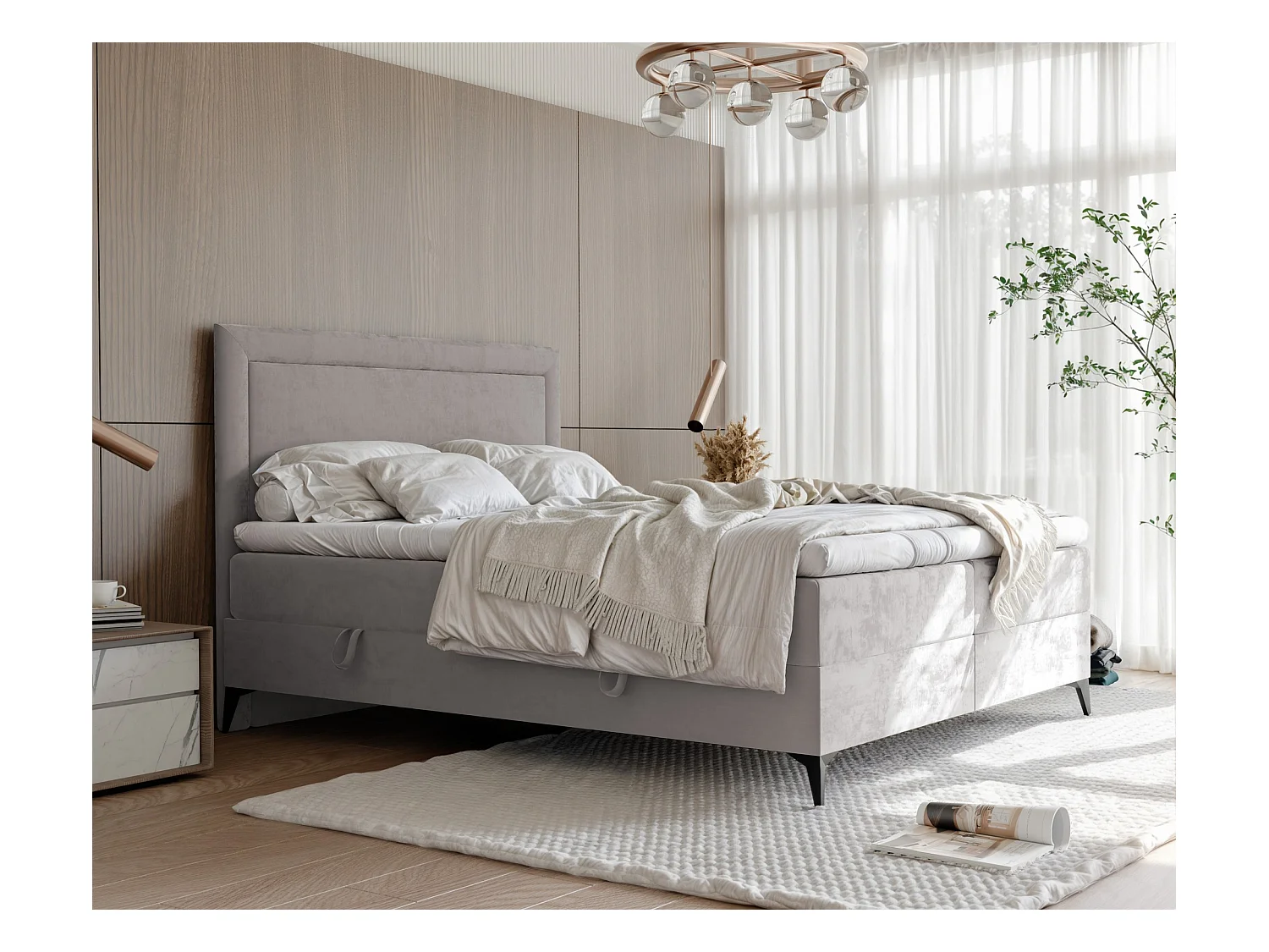 Lit continental rembourré avec surmatelas, gris - 140x200 - NERO