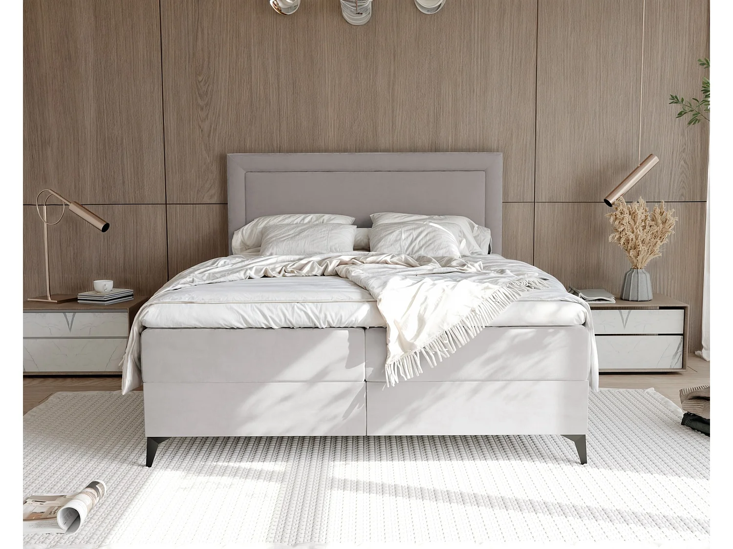 Lit continental rembourré avec surmatelas, gris - 140x200 - NERO