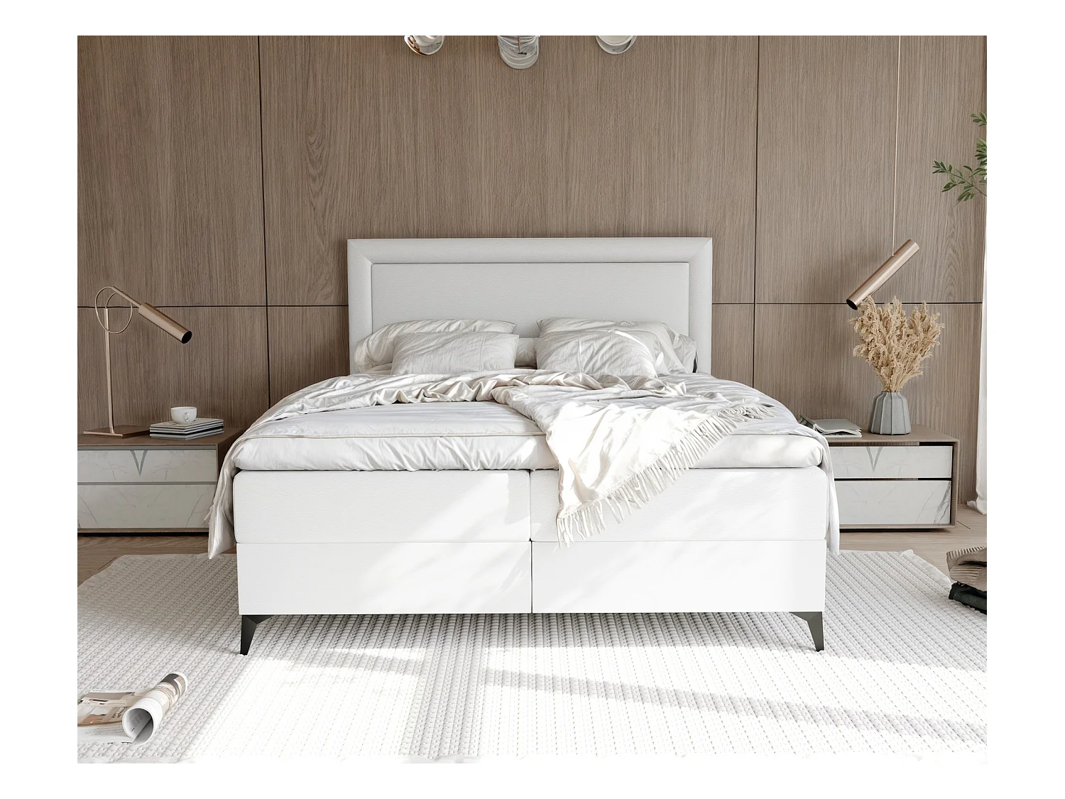 Lit continental rembourré avec surmatelas, blanc  - 160x200 - NERO