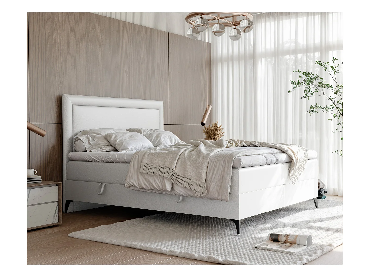 Lit continental rembourré avec surmatelas, blanc  - 160x200 - NERO