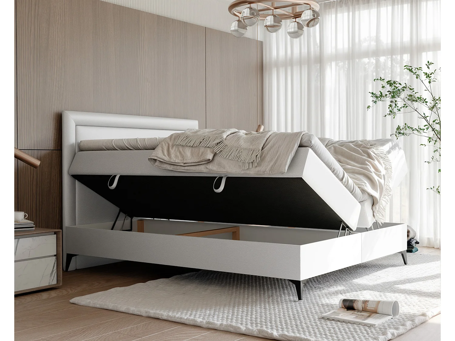 Lit continental rembourré avec surmatelas, blanc  - 160x200 - NERO