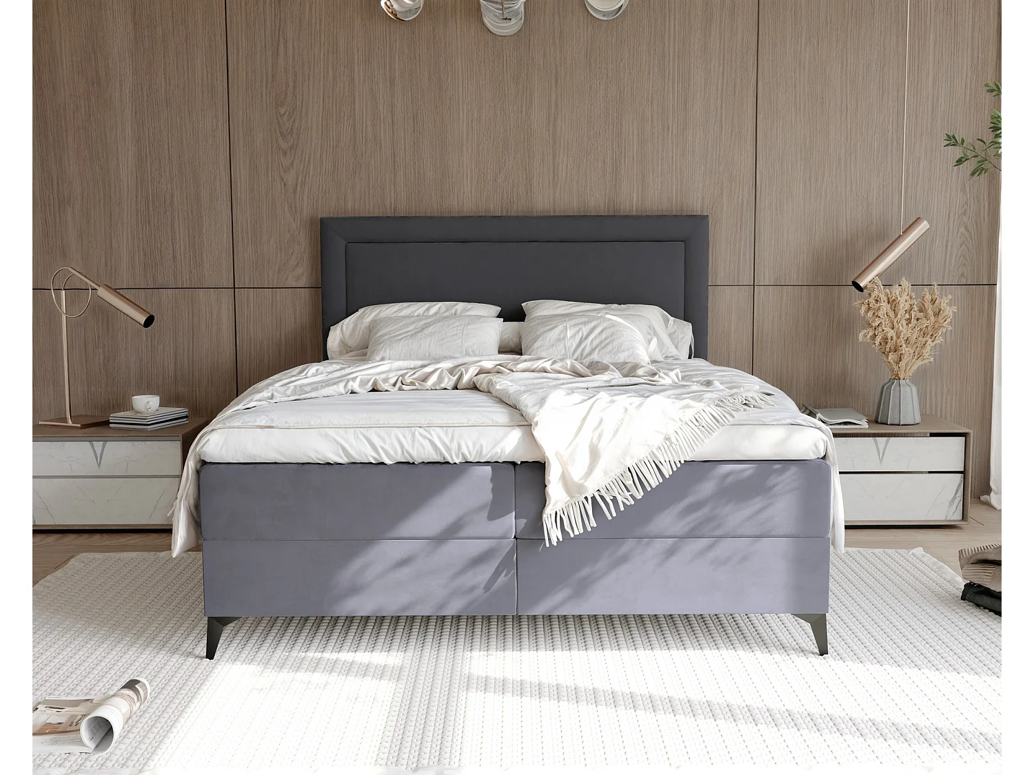 Lit continental rembourré avec surmatelas, gris anthracite - 120x200 - NERO