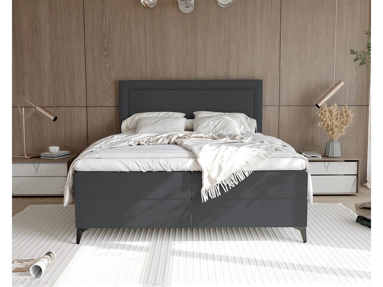 Lit continental rembourré avec surmatelas, gris anthracite - 120x200 - NERO