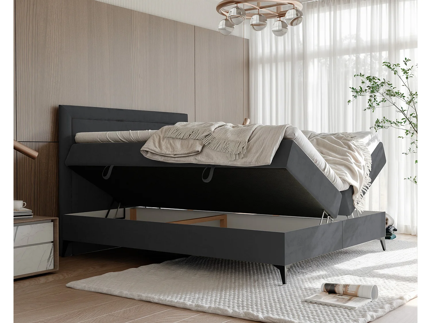 Lit continental rembourré avec surmatelas, gris anthracite - 120x200 - NERO