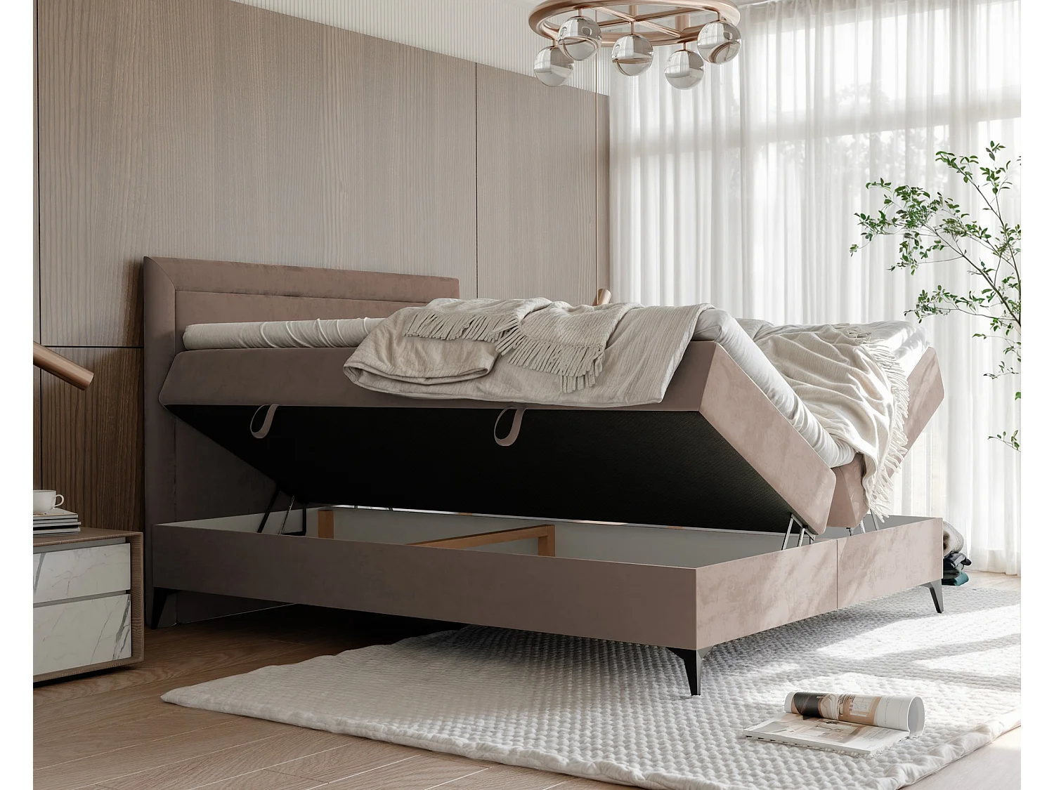 Lit continental rembourré avec surmatelas, marron - 160x200 - NERO